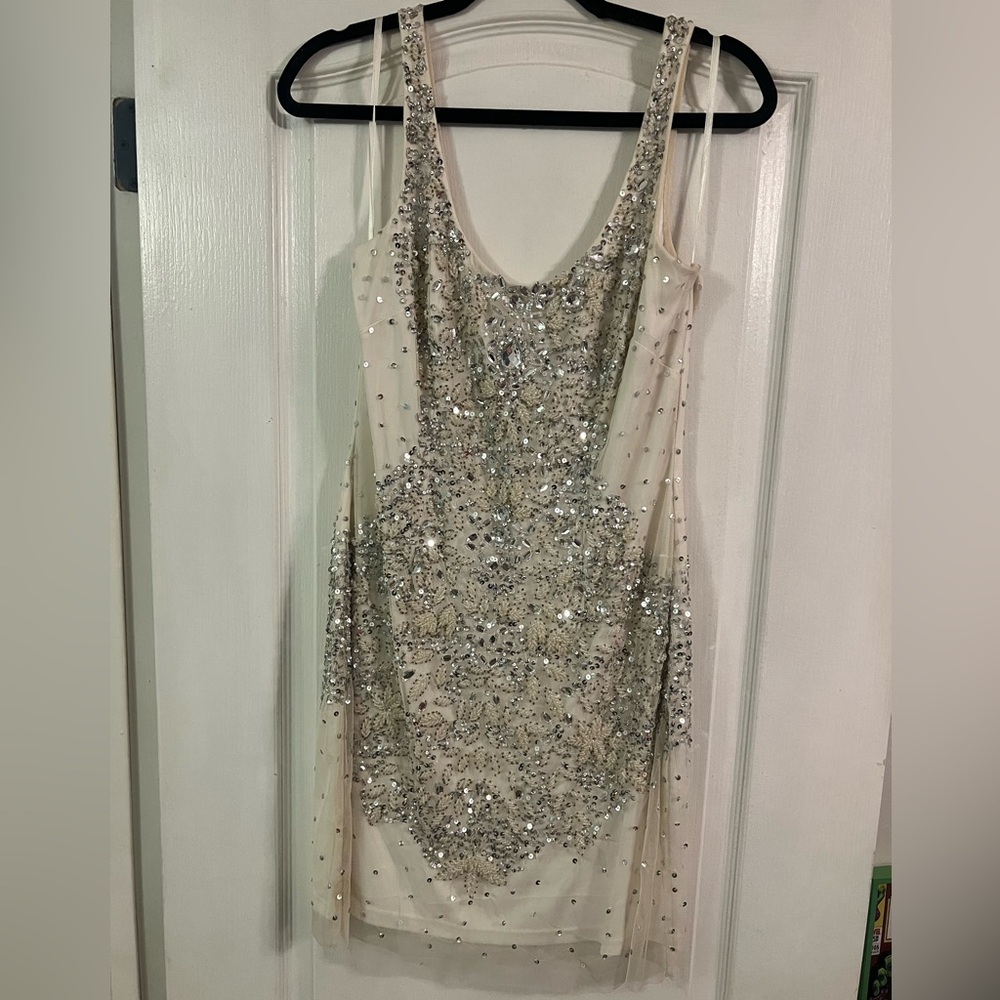 Adrianna Papell White Sequin Embellished Mini Dress NWT
